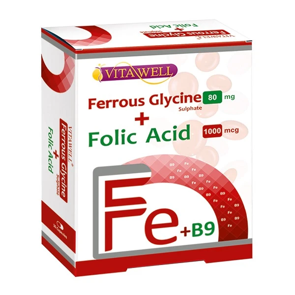 کپسول مدل فروس گلایسین سولفات همراه با فولیک اسید بسته 30 عددی